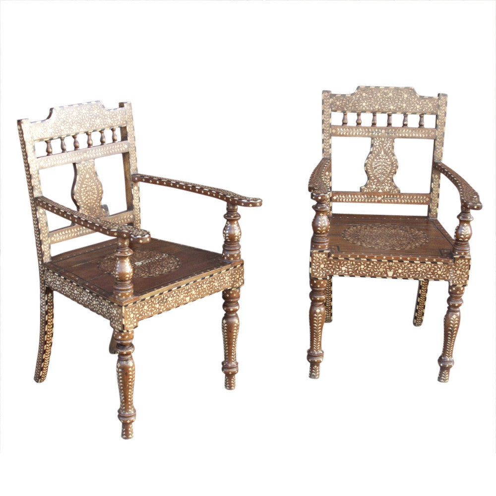 Royal Anglo Indian Bone Inlay Chairs, Pair
