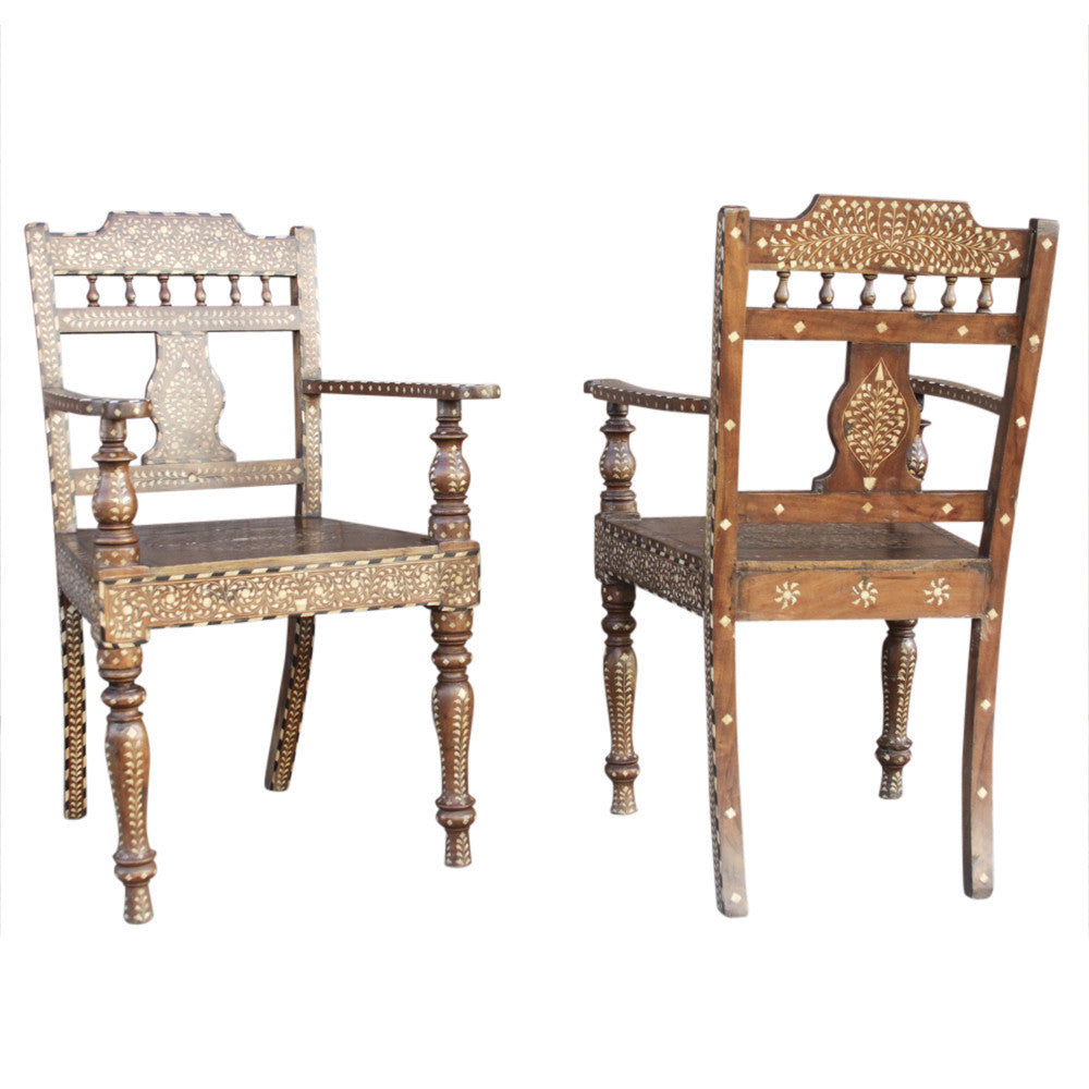 Royal Anglo Indian Bone Inlay Chairs, Pair