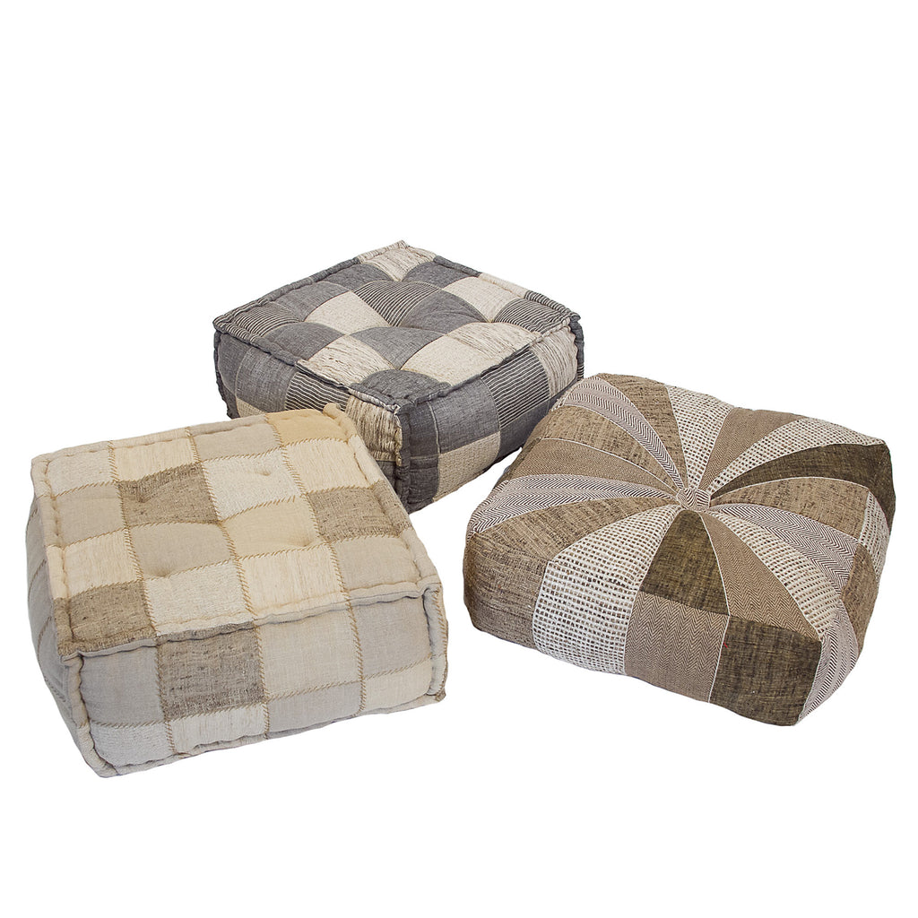 Gracious Khaki Linen Patch Pouf