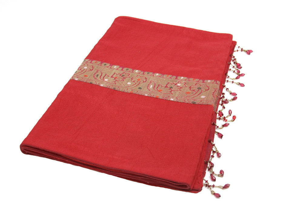 Gold Striped Red Beaded Heritage Silk Runner