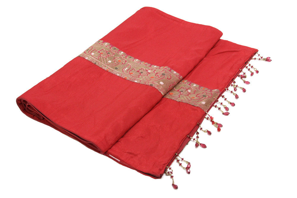 Gold Striped Red Beaded Heritage Silk Runner
