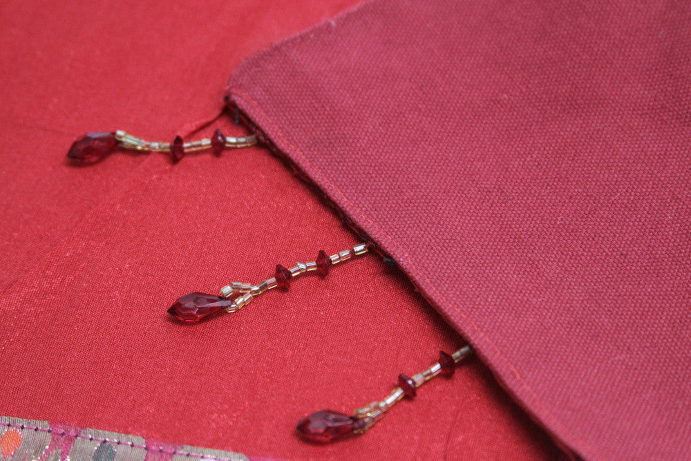 Gold Striped Red Beaded Heritage Silk Runner