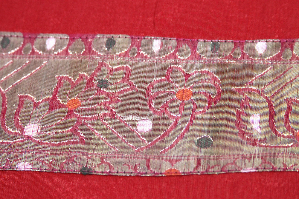 Gold Striped Red Beaded Heritage Silk Runner