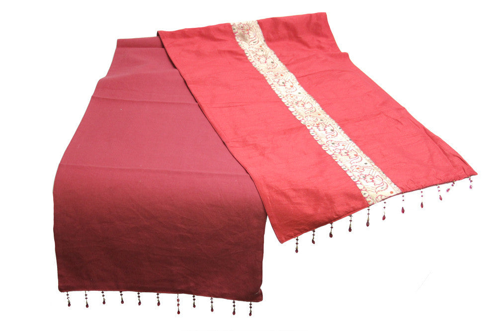 Gold Striped Red Beaded Heritage Silk Runner