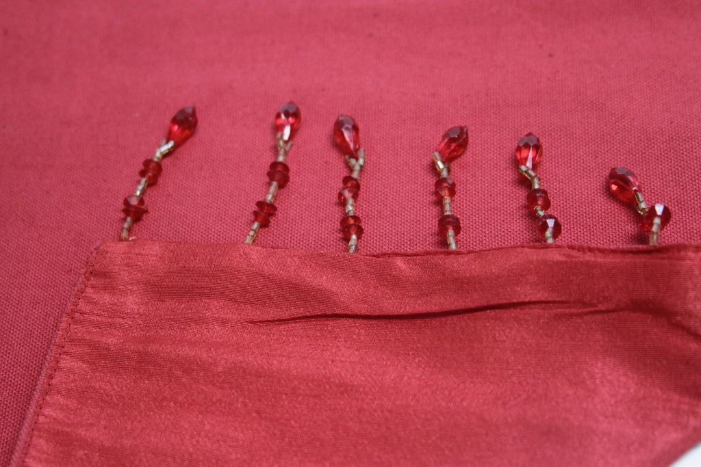 Floral Striped Red Beaded Heritage Silk Runner