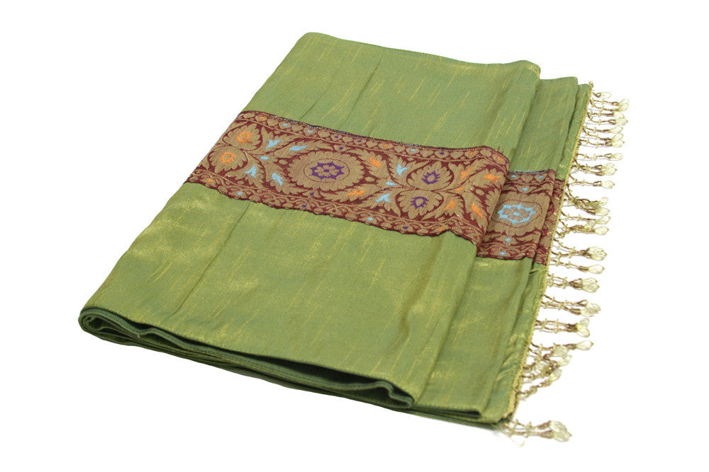 Chakra Striped Green Beaded Heritage Silk Runner