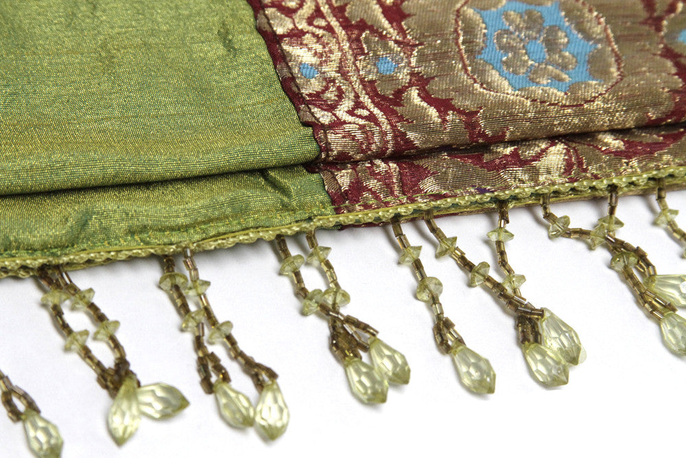 Chakra Striped Green Beaded Heritage Silk Runner