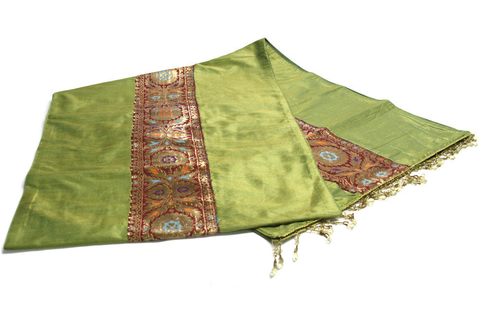 Chakra Striped Green Beaded Heritage Silk Runner