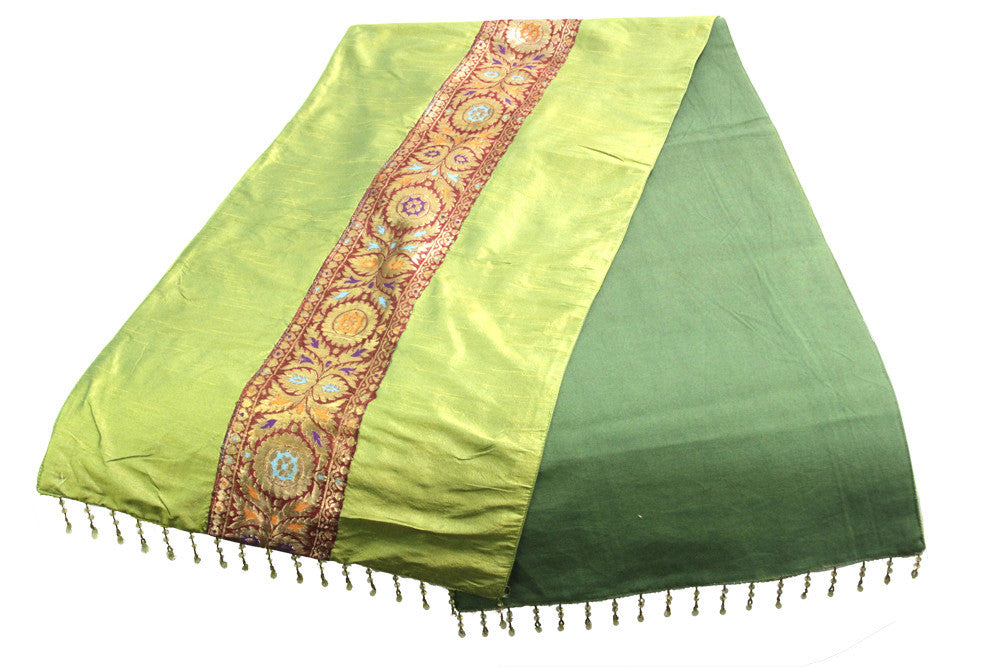 Chakra Striped Green Beaded Heritage Silk Runner