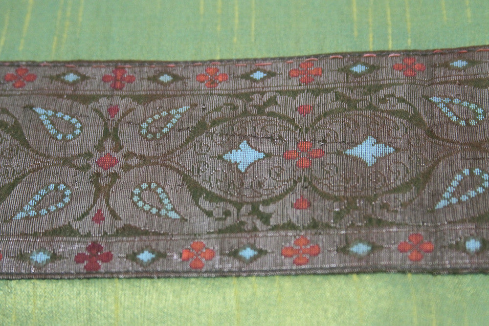 Foliage Striped Green Beaded Heritage Silk Runner