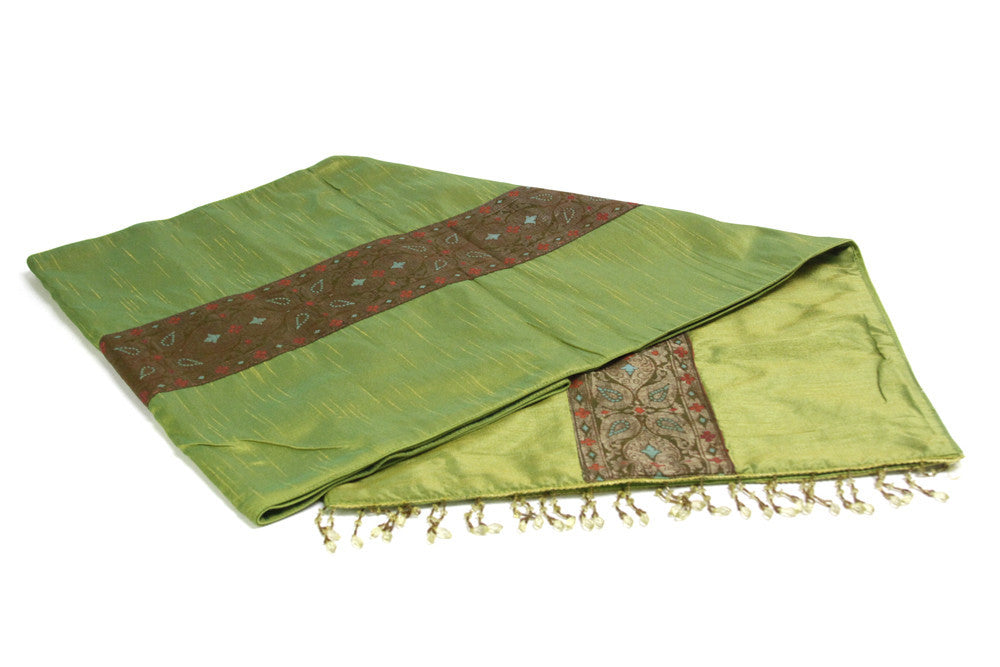 Foliage Striped Green Beaded Heritage Silk Runner