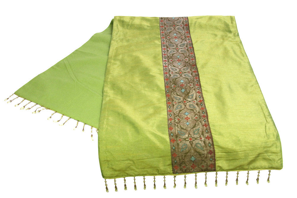 Foliage Striped Green Beaded Heritage Silk Runner