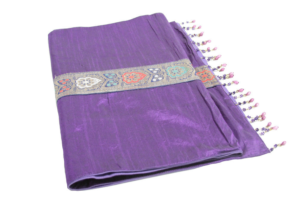 Floral Striped Purple Beaded Heritage Silk Runner