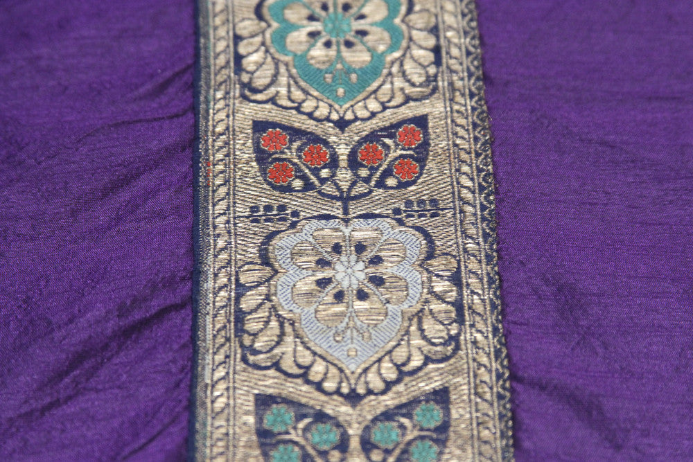 Floral Striped Purple Beaded Heritage Silk Runner