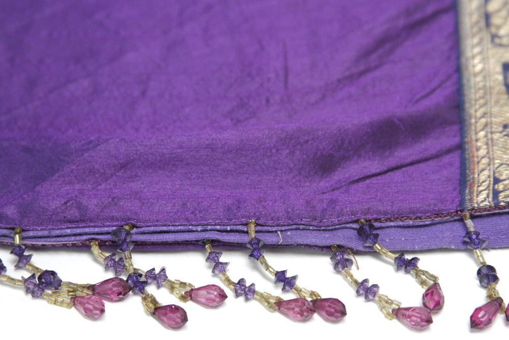 Floral Striped Purple Beaded Heritage Silk Runner