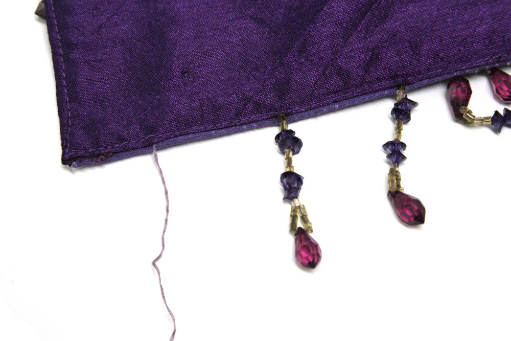 Floral Striped Purple Beaded Heritage Silk Runner