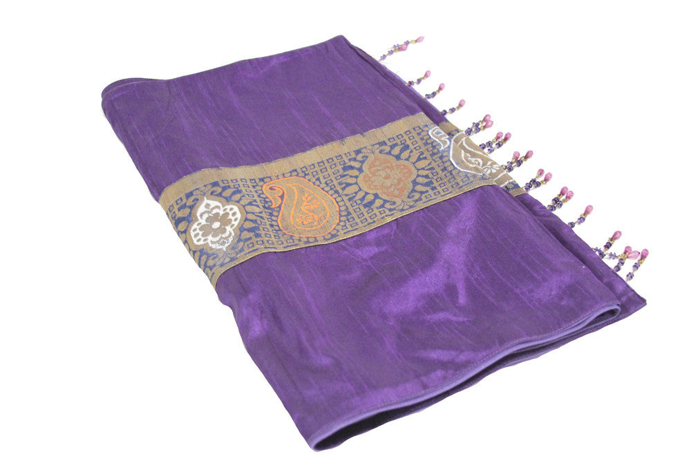 Paisley Striped Purple Beaded Heritage Silk Runner