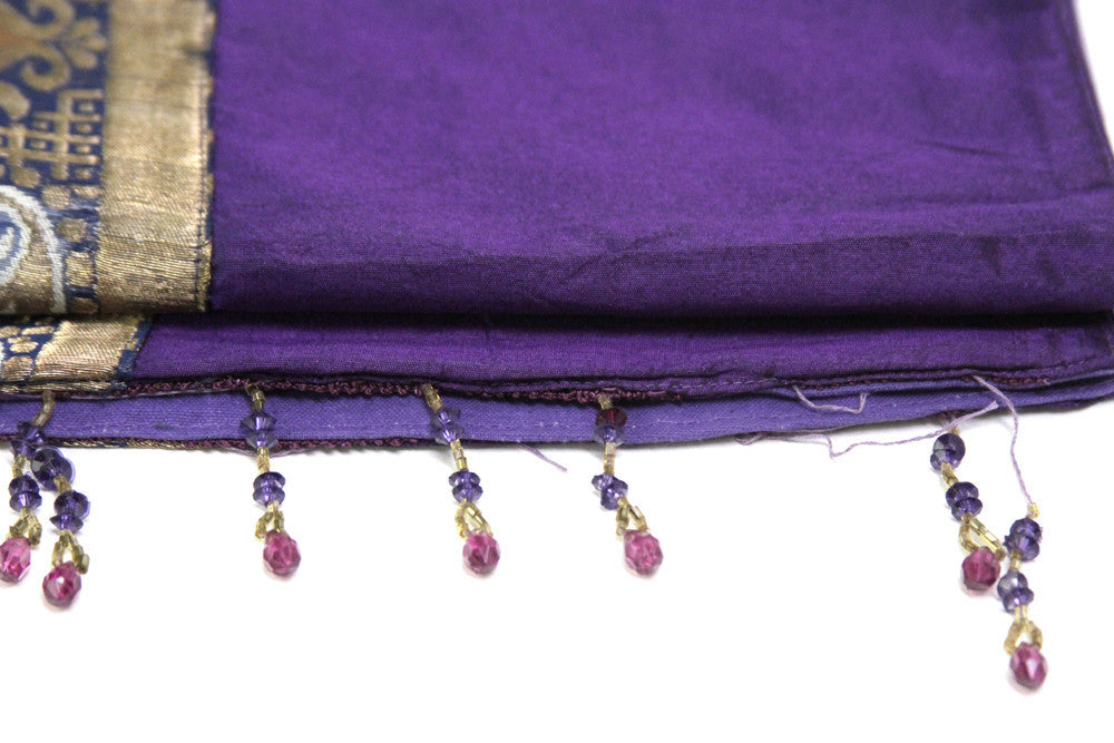 Paisley Striped Purple Beaded Heritage Silk Runner