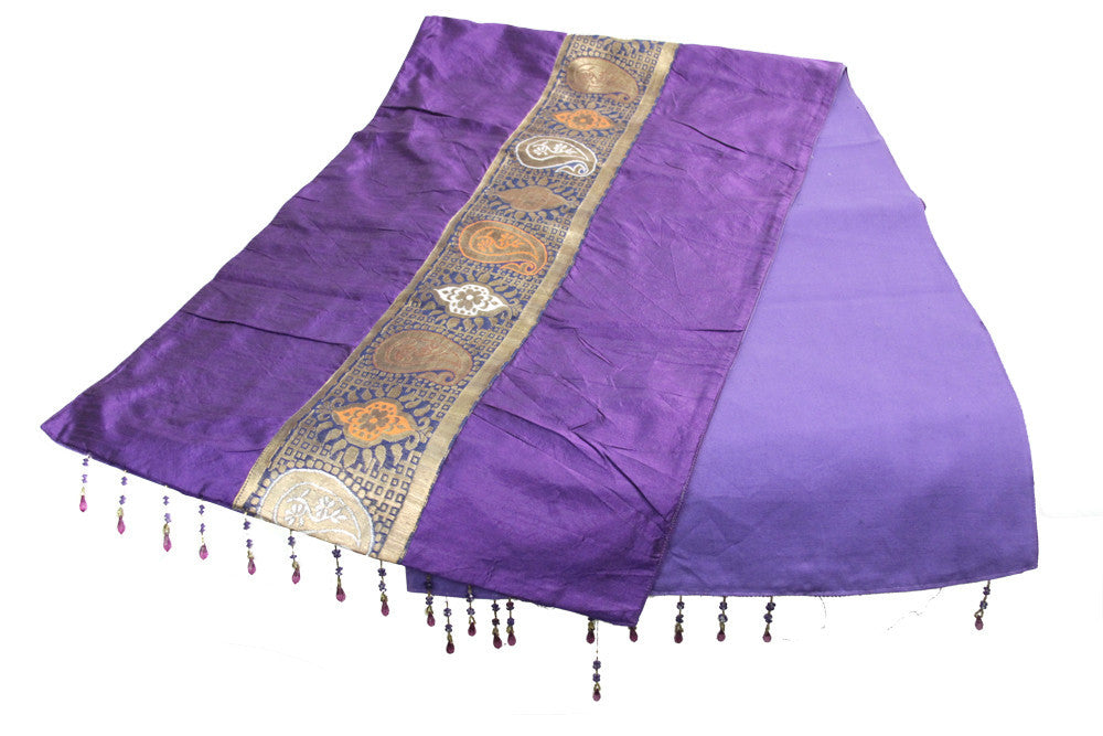 Paisley Striped Purple Beaded Heritage Silk Runner
