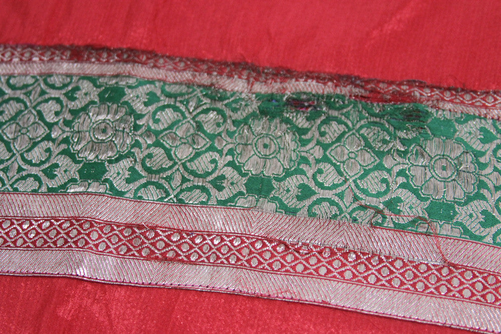 Brocade Striped Red Beaded Heritage Silk Runner