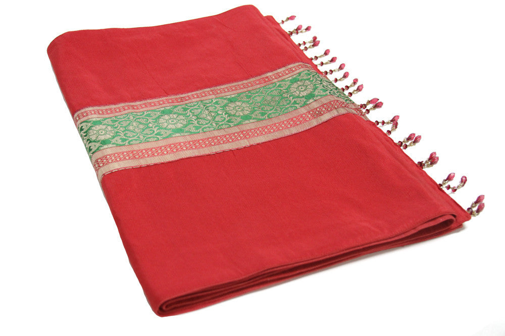 Brocade Striped Red Beaded Heritage Silk Runner