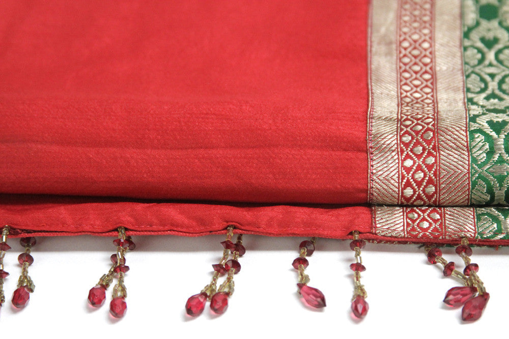 Brocade Striped Red Beaded Heritage Silk Runner
