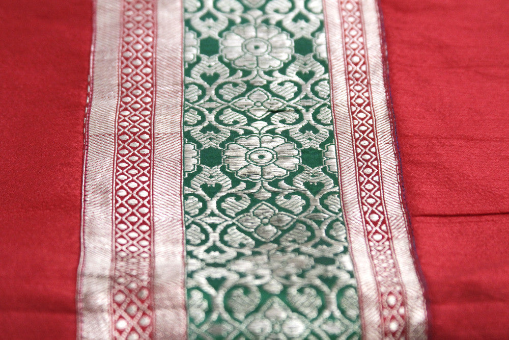 Brocade Striped Red Beaded Heritage Silk Runner