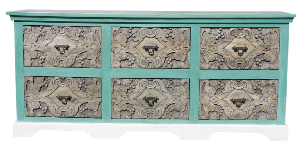 Aqua Carved Dresser