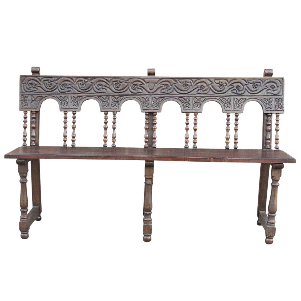 Carved Portuguese Pew Bench