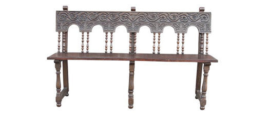 Carved Portuguese Pew Bench
