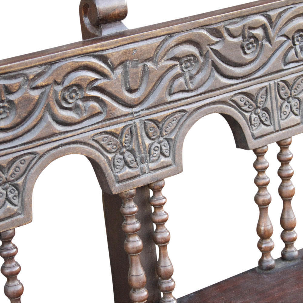Carved Portuguese Pew Bench