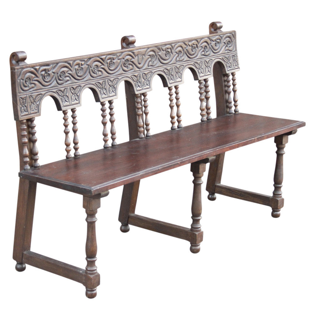 Carved Portuguese Pew Bench