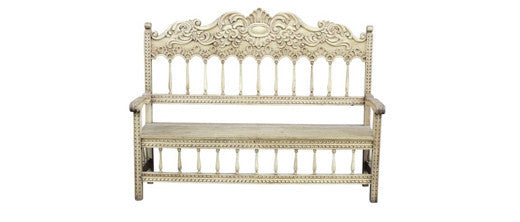 Peruvian Bleached Carved High Back Bench