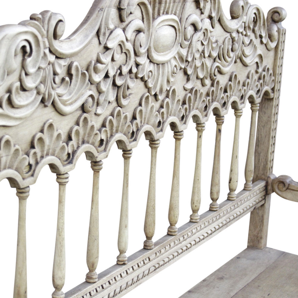 Peruvian Bleached Carved High Back Bench