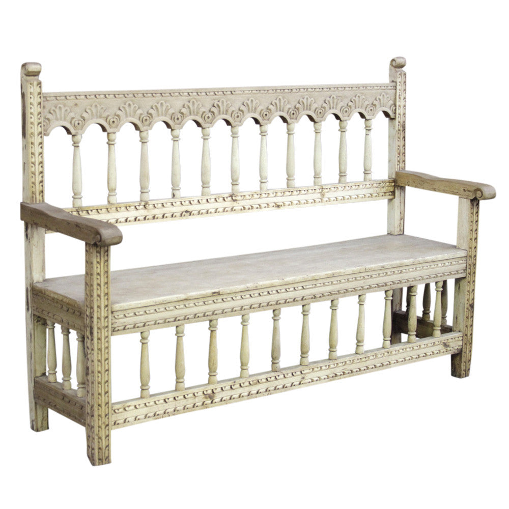 Peruvian Carved Florette Bench
