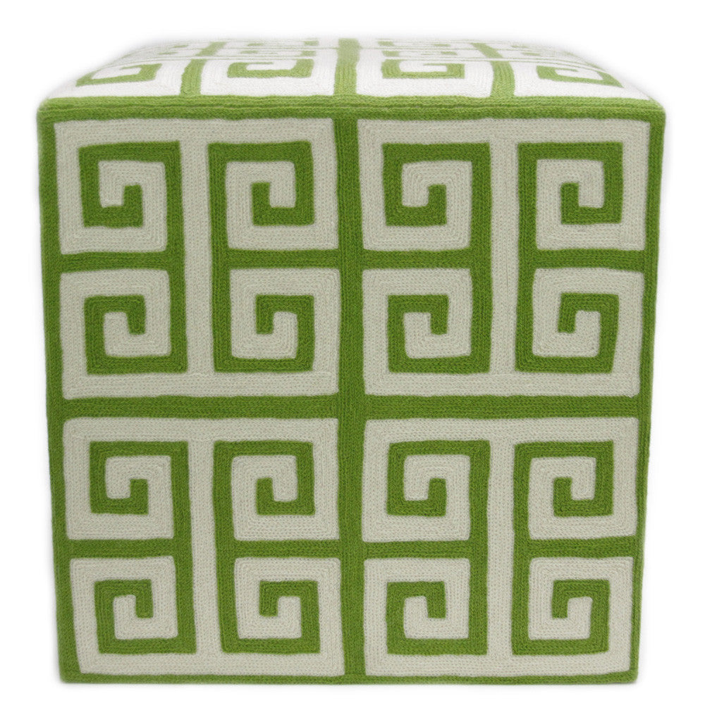 Green Greek Key Ottoman