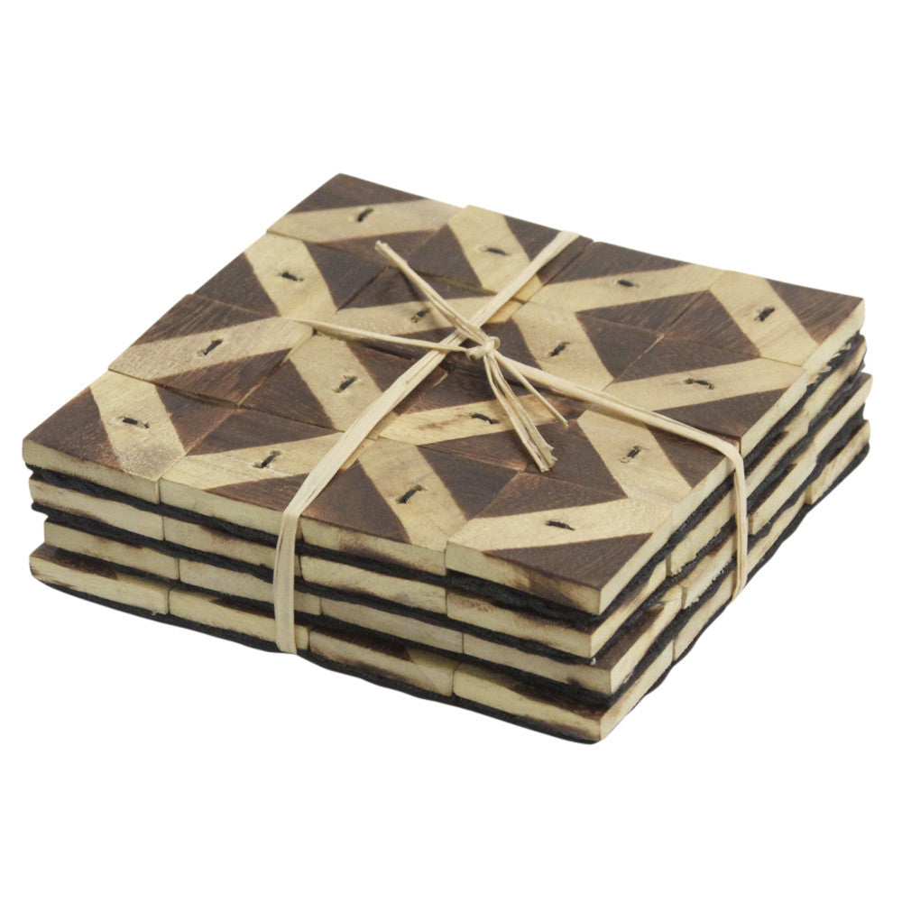 Geometric Patterned Coconut Shell Coasters