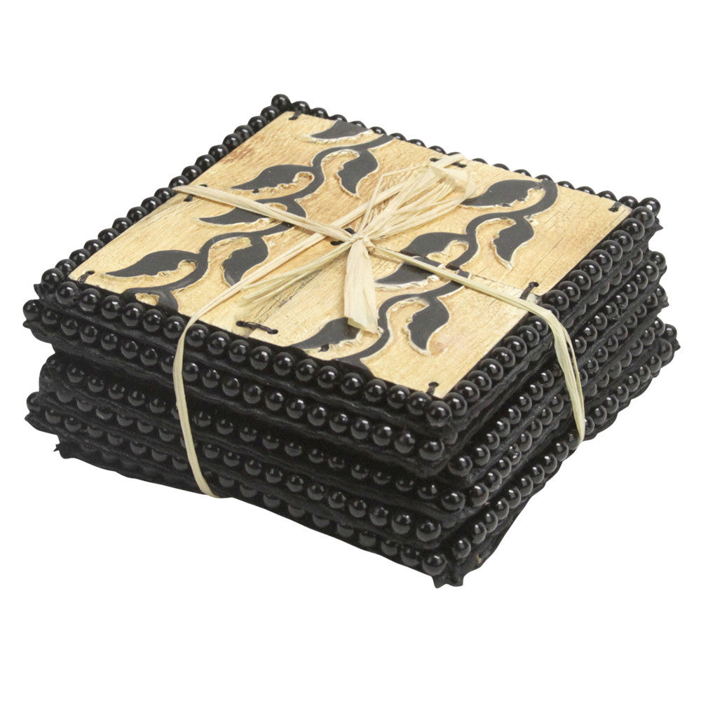 Engraved Vine Motif Coconut Shell Coasters