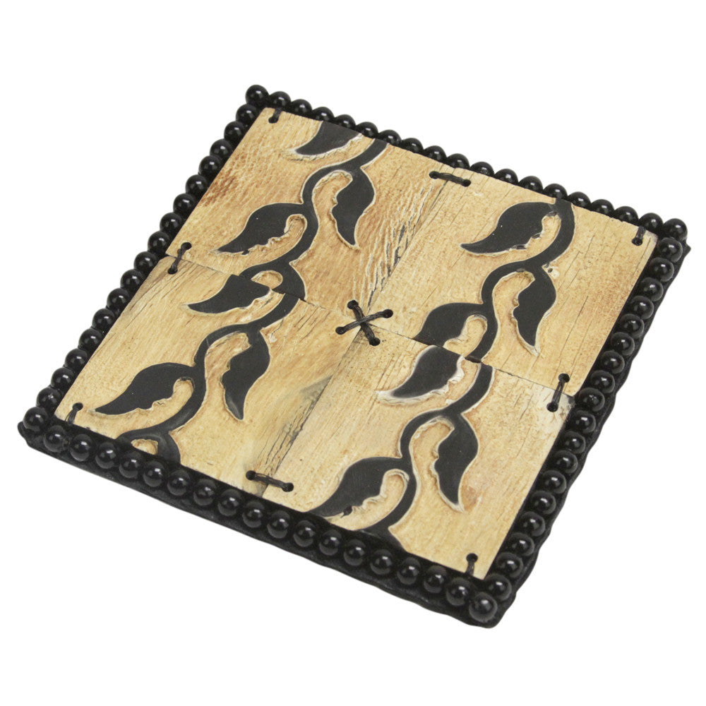 Engraved Vine Motif Coconut Shell Coasters