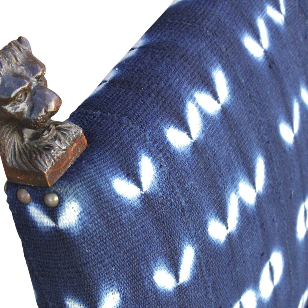 French Oak Indigo Mud Cloth Chair