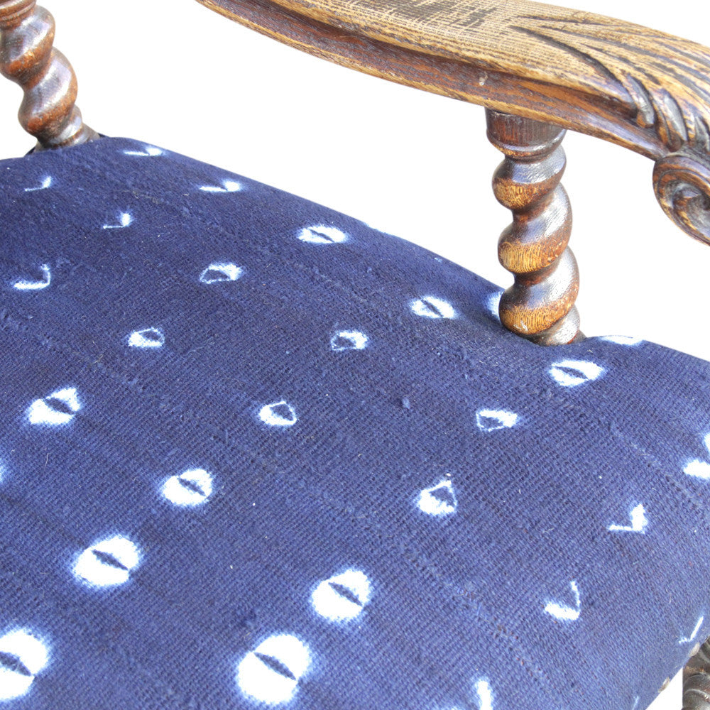 French Oak Indigo Mud Cloth Chair