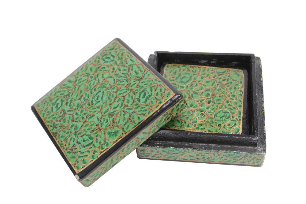 Jade Kashmiri Hand Painted Coaster Set W/ Box