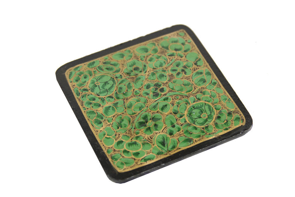 Jade Kashmiri Hand Painted Coaster Set W/ Box