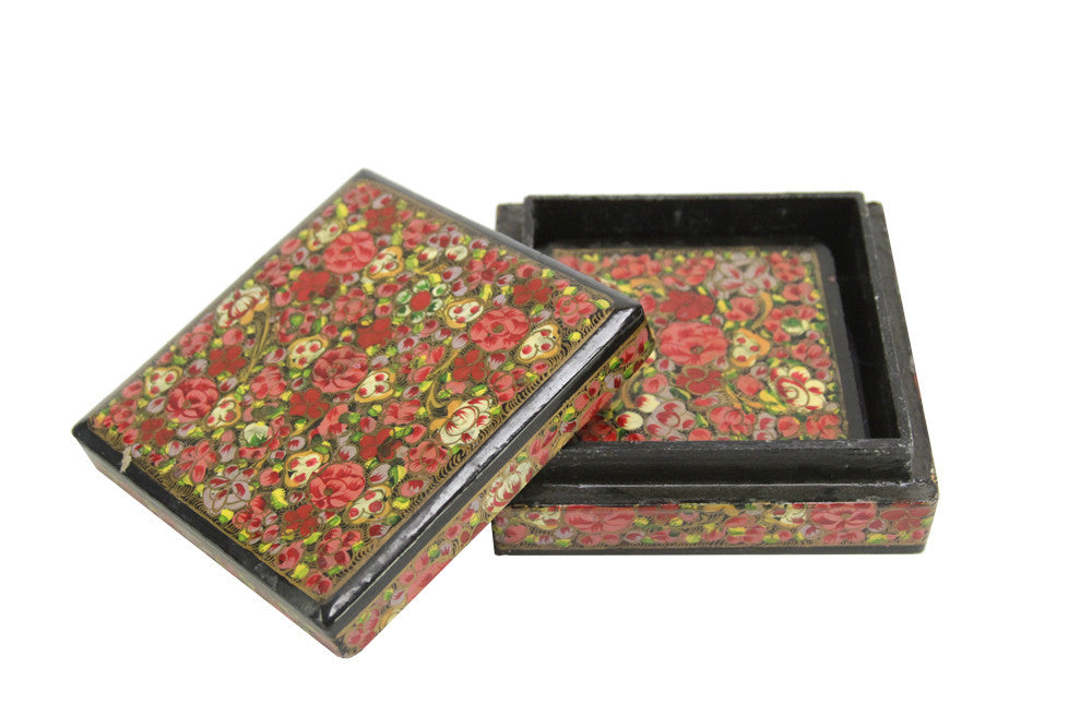 Multicolor Kashmiri Hand Painted Coaster Set W/ Box