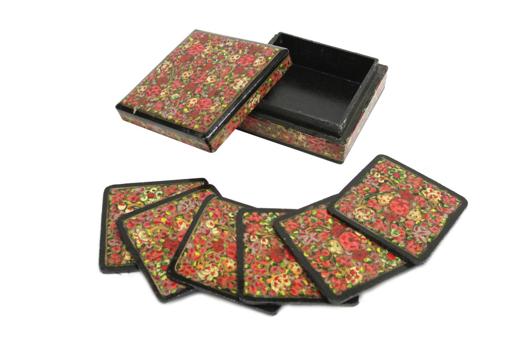 Multicolor Kashmiri Hand Painted Coaster Set W/ Box