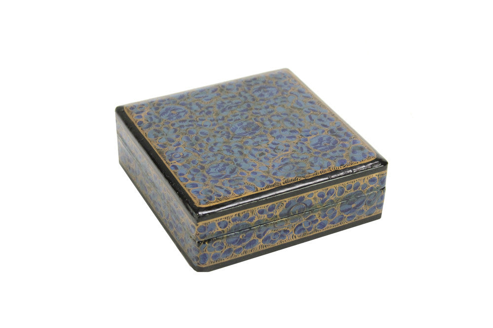 Royal Blue Kashmiri Hand Painted Coaster Set W/ Box