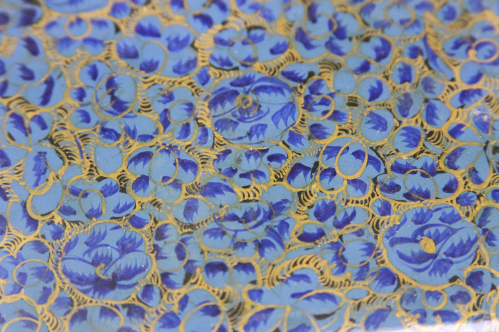 Royal Blue Kashmiri Hand Painted Coaster Set W/ Box