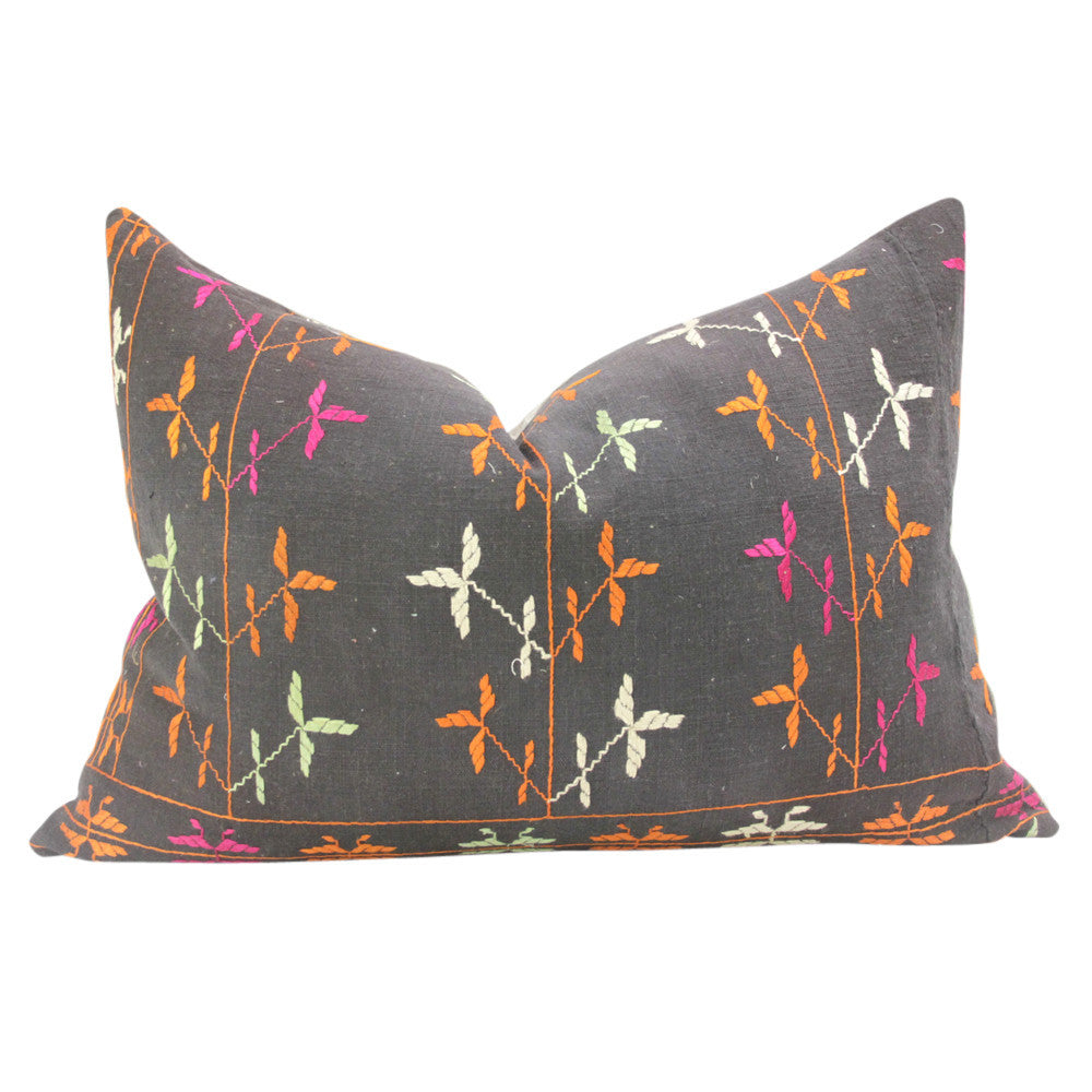 Charcoal Bagh Phulkari Pillow (Lumbar)