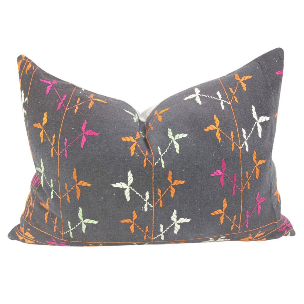 Charcoal Bagh Phulkari Pillow (Lumbar)