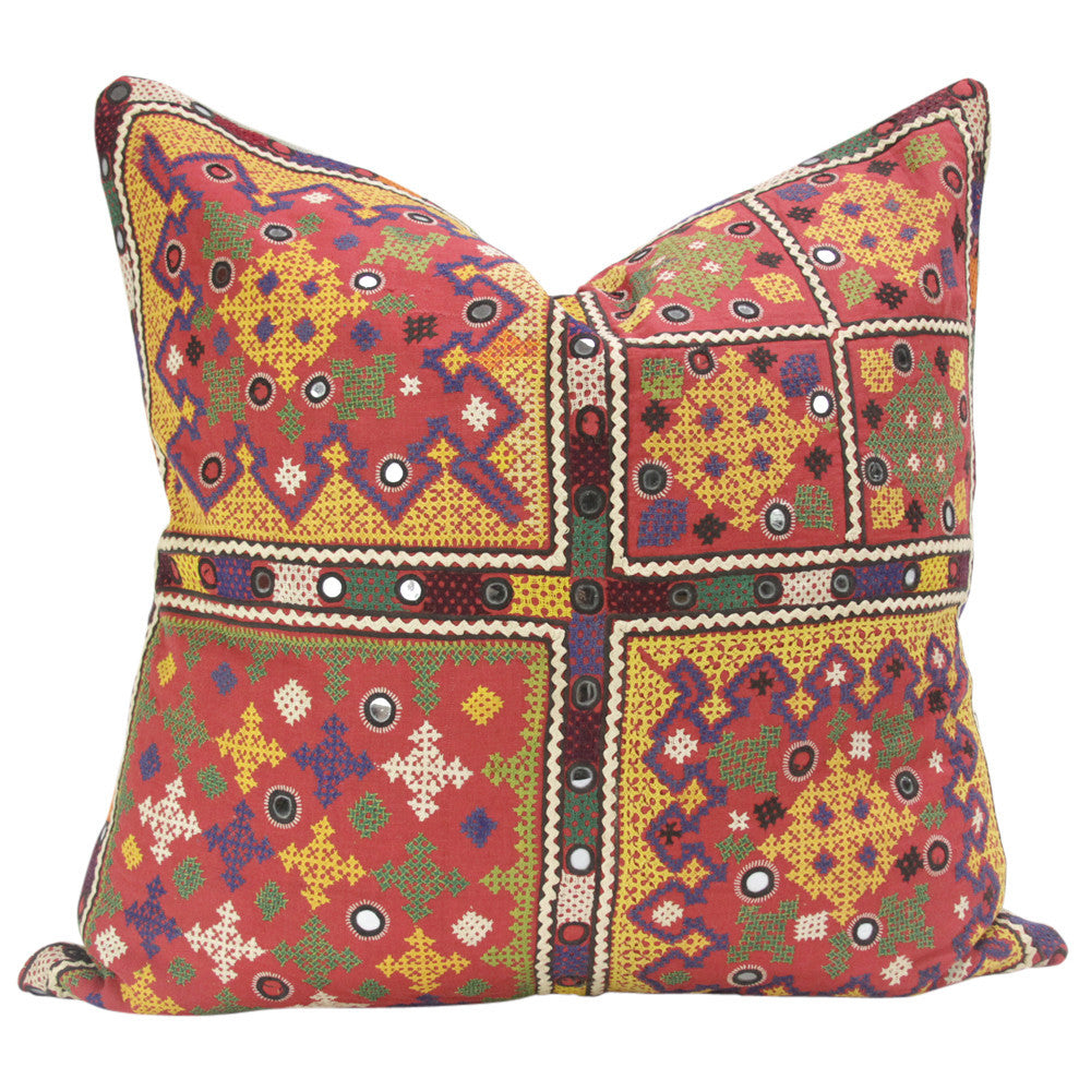 Large Antique Laal Reshmi Sutra Pillow
